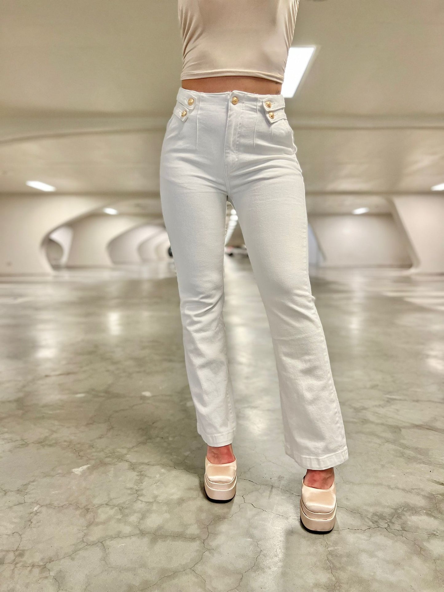 Jeans flare Queen Hearts blanc